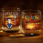 Personalized Cartoon Character Chaos Coordinator 10oz Old Fashioned Whiskey Glass with Birth Flower and Name Birthday Retirement Gift for Men Women