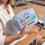 Personalised Life Is Better On A Cruise Striped Makeup Bag with Name Travel Essential Birthday Gift for Women Girls