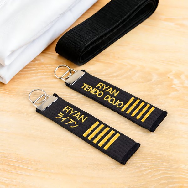 Personalized Embroidered Text Dan Rank Black Belt Keychain Bag Tag Birthday Black Belt Promotion Gift for Martial Art Karate Taekwondo Lover Coach