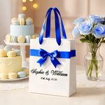 Personalized Wedding Blue Bow Ribbon Gift Bag with Couple Name and Date Wedding Reception Party Gift for Guest
