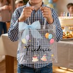 Personalised Cute Balloon Cake Bow Clear Gift Bag with Age Name and Text Daily Use Birthday Gift for Kids Women