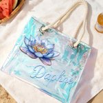 Personalised Birth Flower Neon Laser Clear Tote Bag with Name Birthday Summer Holiday Party Gift for Women