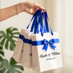 Personalized Wedding Blue Bow Ribbon Gift Bag with Couple Name and Date Wedding Reception Party Gift for Guest