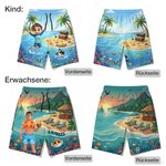 Personalisierte Badeshorts mit 3D-Cartoon-Charakter- und Meerestierdesign | mit Namen | Sommer- und Urlaubsgeschenk für Kinder Jugendlichen und Männer
