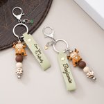 Personalized Highland Cow PU Leather Beaded Keychain with Engraved Name and Text Daily Use Birthday Gift for Women Highland Cow Lover