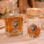Personalised Crown Floral Design Whiskey Decanter with Glass and Name Home Decor Birthday Anniversary Gift for Women Wine Lovers