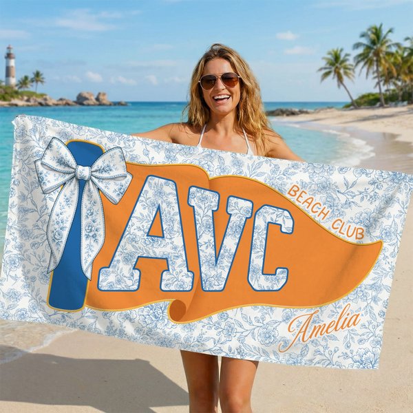 Henkilökohtainen Monivärinen Floral Bow Bow Pennant Quick Dry Beach Towel koulun lyhenne ja nimi Loma Valmistuminen lahja valmistuneille Ystävät