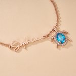 Personalized Exquisite Birthstone Sea Turtle Bracelet with Name Birthday Anniversary Gift for Women Ocean Lovers