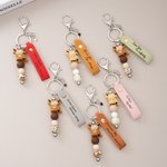 Personalized Highland Cow PU Leather Beaded Keychain with Engraved Name and Text Daily Use Birthday Gift for Women Highland Cow Lover