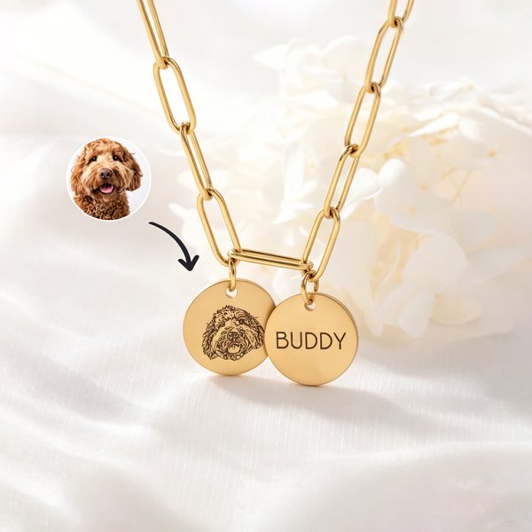 Personalizada Pet Retrato Collar con nombre grabado Dainty Joyería Birthdayt Memorial Sympathy Gift for Dog Cat Owner Lover