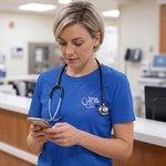 Personalized Embroidered Mini Heart Stethoscope Women's Crewneck T-shirt with Text Graduation Nurse Week Gift for Medical Staff Student