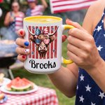Personalized Retro Stars and Stripes Highland Cow Name 11 oz 15 oz Ceramic Mug with Coaster Daily Use American Independence Day Gift for Americans
