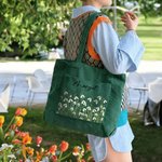 Personalised Birth Flower Large Corduroy Tote Bag with Name Daily Travel Birthday Gift for Girls Women