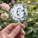 Personalised Chinoiserie Floral Badge Reel with Initial and Badge Buddy Birthday Appreciation Gift for Nurse Doctor