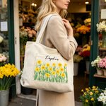 Personalised Birth Flower Large Corduroy Tote Bag with Name Daily Travel Birthday Gift for Girls Women