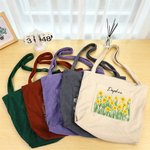 Personalised Birth Flower Large Corduroy Tote Bag with Name Daily Travel Birthday Gift for Girls Women