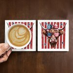 Personalized Retro Stars and Stripes Highland Cow Name 11 oz 15 oz Ceramic Mug with Coaster Daily Use American Independence Day Gift for Americans