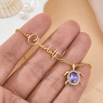Personalized Exquisite Birthstone Sea Turtle Bracelet with Name Birthday Anniversary Gift for Women Ocean Lovers