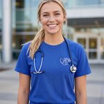 Personalized Embroidered Mini Heart Stethoscope Women's Crewneck T-shirt with Text Graduation Nurse Week Gift for Medical Staff Student