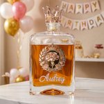 Personalised Crown Floral Design Whiskey Decanter with Glass and Name Home Decor Birthday Anniversary Gift for Women Wine Lovers