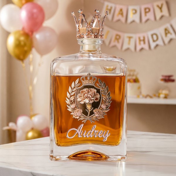 Personalised Crown Floral Design Whiskey Decanter with Glass and Name Home Decor Birthday Anniversary Gift for Women Wine Lovers