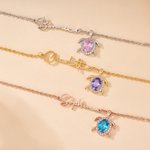 Personalized Exquisite Birthstone Sea Turtle Bracelet with Name Birthday Anniversary Gift for Women Ocean Lovers