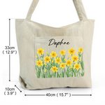 Personalised Birth Flower Large Corduroy Tote Bag with Name Daily Travel Birthday Gift for Girls Women