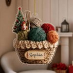 Personalised 2D Knitting Basket Christmas Tree Acrylic Ornament with Name Tree Decoration Christmas Gift for Knitting Lovers