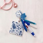 Personalised Chinoiserie Floral Badge Reel with Initial and Badge Buddy Birthday Appreciation Gift for Nurse Doctor