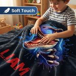 Coperta personalizzata con nome di dinosauro | Morbido pile accogliente per bambini, ragazzi e ragazze | Regalo unico per compleanno, vacanze e amanti dei dinosauri