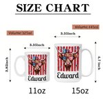 Personalized Retro Stars and Stripes Highland Cow Name 11 oz 15 oz Ceramic Mug with Coaster Daily Use American Independence Day Gift for Americans