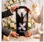 Personalised Birth Flower Protective PU Leather Wine Bag with Scripty Style Name and Handle Dinner Party Anniversary Gift for Wine Lover