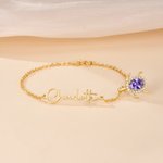 Personalized Exquisite Birthstone Sea Turtle Bracelet with Name Birthday Anniversary Gift for Women Ocean Lovers