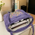 Personalised Birth Flower Large Corduroy Tote Bag with Name Daily Travel Birthday Gift for Girls Women