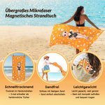 Personalisiertes großes Magnet-Strandtuch mit Cartoon-Figur und Namen | schnelltrocknend | Sommer Urlaub Geschenk für Familie Freunde