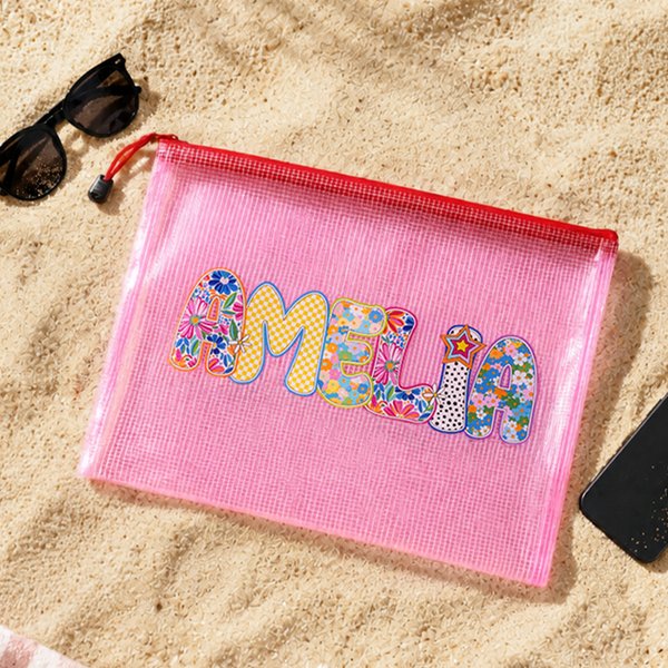 Personalized Artistic Name Waterproof Sandproof Beach Bag Pool Bag Summer Vacation Party Gift for Women