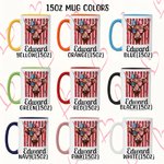 Personalized Retro Stars and Stripes Highland Cow Name 11 oz 15 oz Ceramic Mug with Coaster Daily Use American Independence Day Gift for Americans