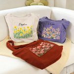 Personalised Birth Flower Large Corduroy Tote Bag with Name Daily Travel Birthday Gift for Girls Women