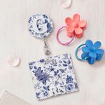 Personalised Chinoiserie Floral Badge Reel with Initial and Badge Buddy Birthday Appreciation Gift for Nurse Doctor