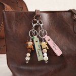 Personalized Highland Cow PU Leather Beaded Keychain with Engraved Name and Text Daily Use Birthday Gift for Women Highland Cow Lover