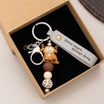 Personalized Highland Cow PU Leather Beaded Keychain with Engraved Name and Text Daily Use Birthday Gift for Women Highland Cow Lover