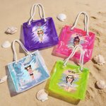 Personalised Cartoon Summer Shiny Trendy Girl Waterproof Clear Tote Bag with Name Pool Beach Party Birthday Gift for Her