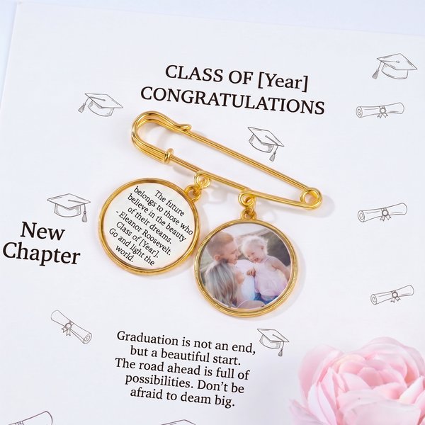 Broche Personnalisée 1-3 Photos Cercle avec Texte Mariage Graduation Anniversaire Cadeau pour Famille Amis