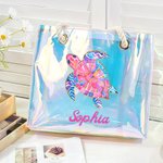 Personalisierte Aquarell Ozean Elemente wasserdicht holographische klar Tote Tasche mit Namen Strand Zubehör Geburtstag Jahrestag Geschenk für Frauen