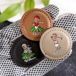 Personalized Cartoon Golfer Character Face Photo PU Leather Magnetic Golf Ball Marker with Name Set of 2 Golf Club Birthday Gift for Golf Lovers