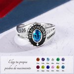 Anillo de graduación personalizado de plata de ley con piedra de nacimiento y nombre regalo de graduación para graduados hombres y mujeres