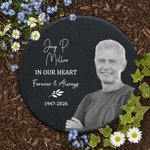 Personalised Heart Circle Shaped Photo Garden Stone with Name and Text Memorial Sympathy Gift for Loss of Loved One