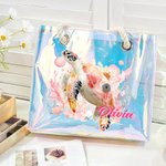 Personnalisé Watercolor Sea Animal Waterproof Transparent Tote Bag with Name Travel Essentials Mother's Day Birthday Beach Party Gift for Woman