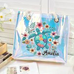 Personalised Marine Animals Flowers Waterproof Holographic Clear Tote Bag with Name Beach Accessories Birthday Anniversary Gift for Women