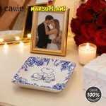 Personalized Long-Tailed Couple Marsupilami Blue Flower Ceramic Trinket Jewelry Dish with Name Birthday Gift for Her | Callie × Marsupilami®